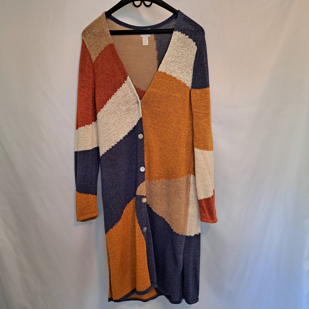 Chico's Multicolor Patchwork Long Cardigan Size 1… - image 1